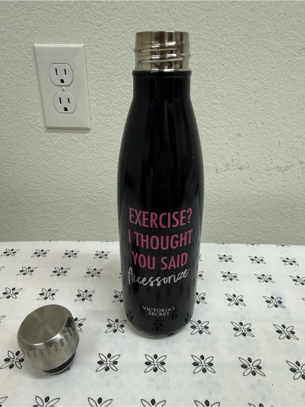 Victoria's Secret Black Bottle with Pink Quote
